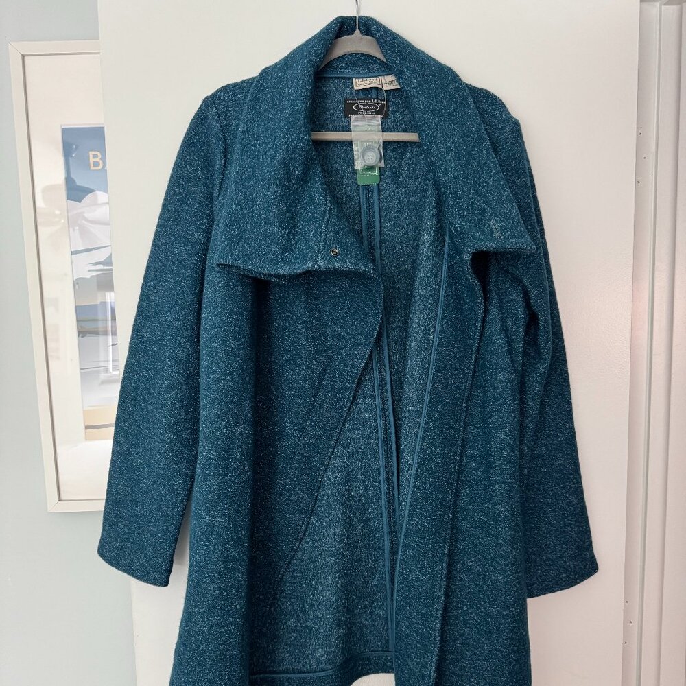 L.L. Bean blue asymmetric wool blend jacket